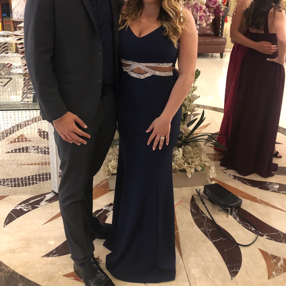 Navy gown with silver sequins!